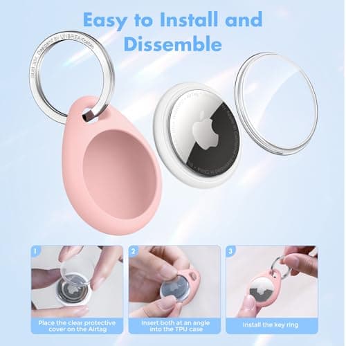 UNBREAKcable 360° Protective Case for AirTag (1st & 2nd Generation) [4 Pack], TPU Full Cover Keyring Holder with 304 Stainless Steel Keychain, Scratch-Resistant Design for Keys, Bags, Luggage — view 4