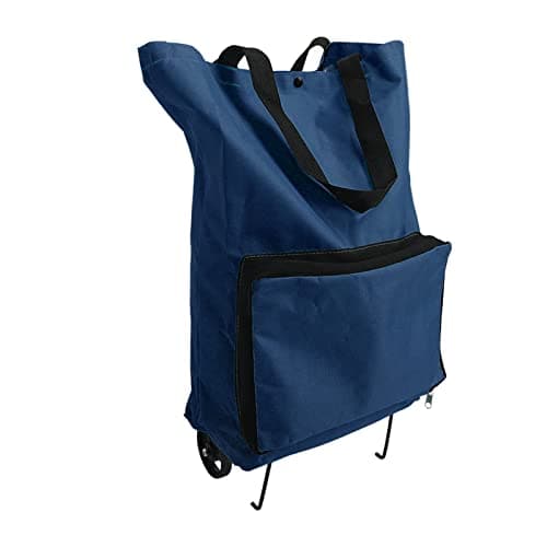 Saluaqui Shopping Trolley on Wheels Navy Blue Foldable Cart Bag with Wheels Reusable Large Capacity Oxford Fabric Grocery Bag Portable Shopping for Ages Ideal for Travel and (Blue) — view 4