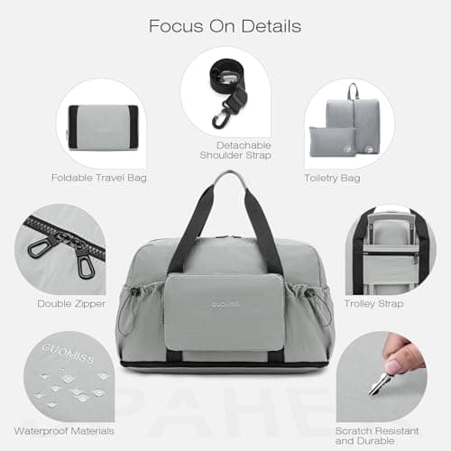 SPAHER Large Travel Duffle Weekend Bags Foldable Cabin Bag 55x40x23 Lufthansa Wizzair with Wet Pocket for Gym Overnight Women Men Waterproof Carry on Underseat Hand Luggage with 2 Toiletry Bag — view 5