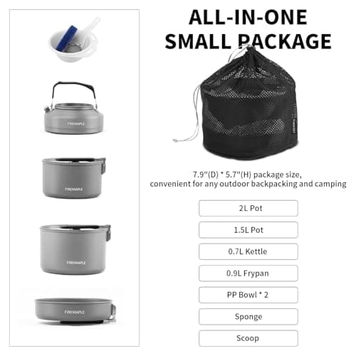 Fire-Maple Feast 4 Camping Cookware Set with Pot, Kettle and Pan,Black — view 5