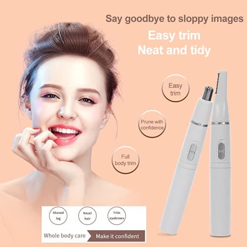 SONGQEE Nose Hair Trimmer for Men and Women, 2-in-1 Electric Nose and Ear Eyebrow Trimmer Shaving Nasal Hair Eyebrow Razor for Face Lips Facial Hair Remove Hair Cutter (White) — view 6