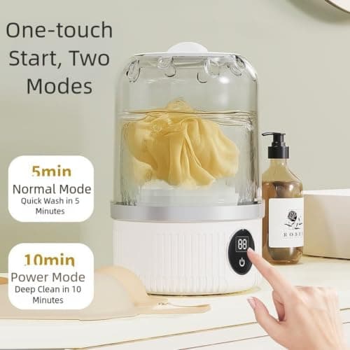 Portable for mini Washing Machine USB Rechargeable for Socks Compact Travel Laundry Device ABS Plastic Underwear Cleaner Dual Mode for mini Washer 5min Quick 10min Deep Clean Cycle Hand-Wash(White) — view 2