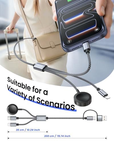 Upgraded 3 in 2 Apple Watch Charger iPhone Charger Cable Travel Essentials — view 5