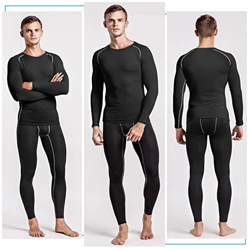 Sillictor Compression Tops for Men Quick Dry Football Training Running Top Mens Long Sleeve Hiking Golf Ski Base Layer Tops Men Sports Thermal Underlayer High Wicking Muscle Support 3323 Black M — view 2