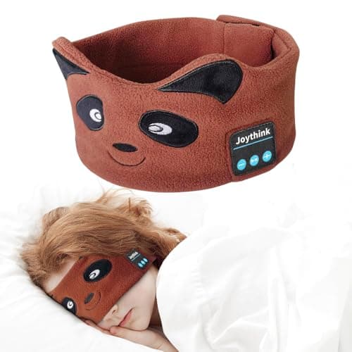 Joythink Kids Bluetooth Headband Headphones Sleep Mask Wireless Earphones Built in Thin Speaker Kids Adjustable Sports Headset for Girls Boys Children Baby Toddler Airplane Travel Study Brown