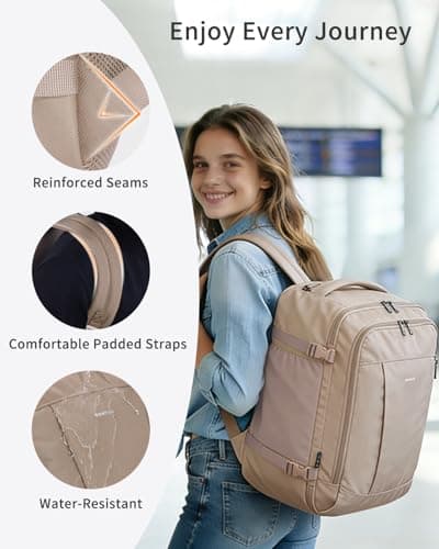 ECOHUB Ryanair Cabin Bags 40x30x20, Underseat Travel Bag with 9 Pockets, Recycled PET Eco Friendly Hand Luggage Backpack, Lightweight Rucksack for Women & Men, Carry on Bag with USB Port, 20L, Brown — view 6
