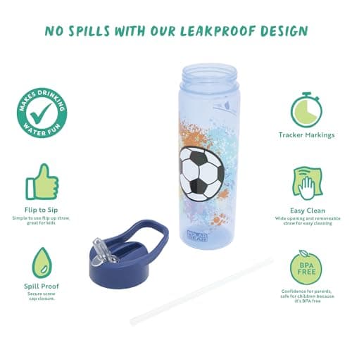 Polar Gear Football 600ml Kids Water Bottles with Straw Back to School Supplies Girls Boys Water Bottle - Water Bottle for Kids, Blue — view 4