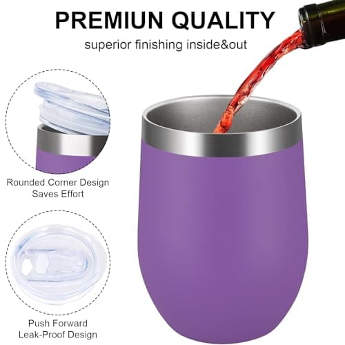 Joymaking 12oz Reusable Coffee Cup, 2 Pack Double Walled -Insulated Travel Mug Vacuum Stainless Steel Wine Tumbler with Spill Proof Lid, Great for Coffee, Tea, Milk and Wine, Purple — view 6