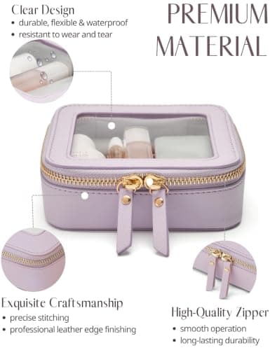 Popvibe Clear Makeup Bag with Zipper, Portable Makeup Organizer, Compact Travel Bag for Car, purple, 5'' x 4.7'' x 2'' — view 2