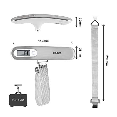 Duronic LS1013 Digital Travel Luggage Scale Weighing Scale Suitcase with Strap and Hook Numeric Display Capacity 50 kg, Luggage Scale — view 3