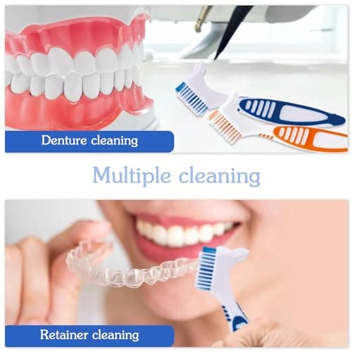 Denture Brush, 2 Pcs False Teeth Toothbrush with White Carrying Case, Multi-Tiered Bristles with Comfort Grip Handle for Effective Denture Cleaning — view 4