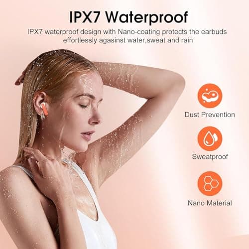 Wireless Earbuds with 6D Stereo, Bluetooth Headphones for Work,Sport Orange — view 6