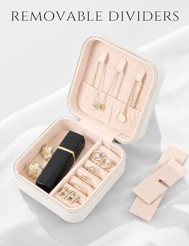 Viktauy Travel Jewelry Case, Mini Travel Jewelry Box, Jewelry Organizer Case, Portable Small Jewelry Organizer Storage Boxes - Best Gift for Women Girls (White) — view 2