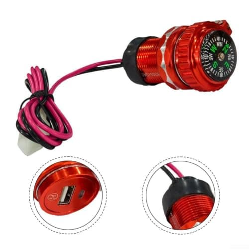 Alloy USB Motorcycle Charger Orange Compass Lid — view 4