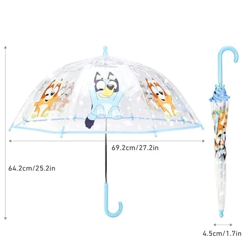 TDL Kids Bluey Umbrella, Blue Lightweight Windproof Dome Umbrella for Boys and Girls, 69cm Clear POE Transparent Canopy with Easy Grip Hook Handle, Small & Compact, for Toddlers — view 4