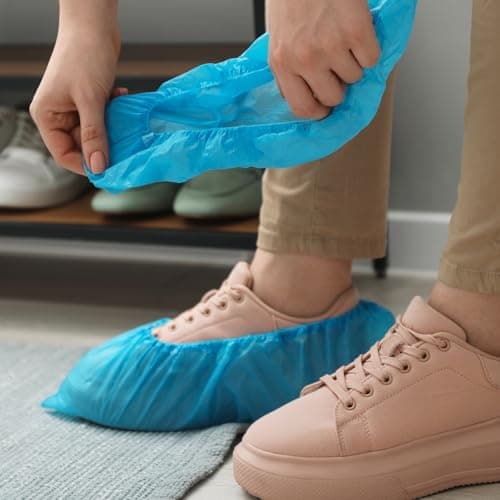 100 Pack Shoe Covers Disposable Overshoes Plastic Shoe Covers Waterproof Boot Covers Shoes Covers Disposable Foot Covers Disposable Shoe Protectors Covers for Home Offices Blue — view 6