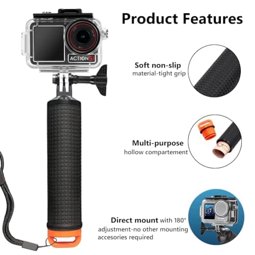 YHTSPORT Action Camera Diving Accessory Kit for DJI Osmo Action 5 Pro/Action 4 /Action 3, Waterproof Case + Waterproof Floating handle, Action Camera Mount Accessories Kit for Water Sport — view 2