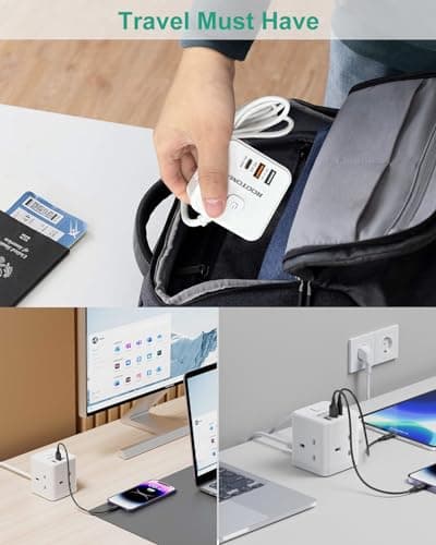 UK to European Plug Adapter with 1.5m Cable, PD20W USB-C, Type E/F — view 6