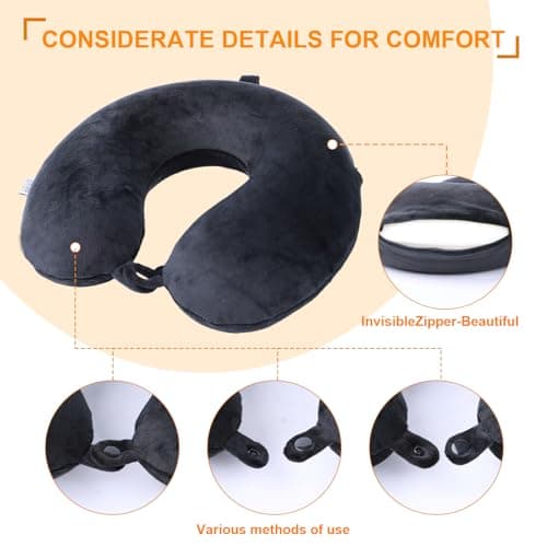 Far win Travel Pillow,100% Pure Memory Foam U Shaped Neck Pillow,Super Lightweight Portable Headrest Great for Airplane, Car,Home,Office,Sleeping (black) — view 5