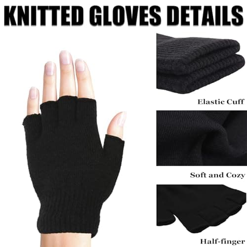 DOOVID Winter Knit Warm Mittens for Women & Men - Stretch Half Finger Gloves, Yellow, One Size — view 3