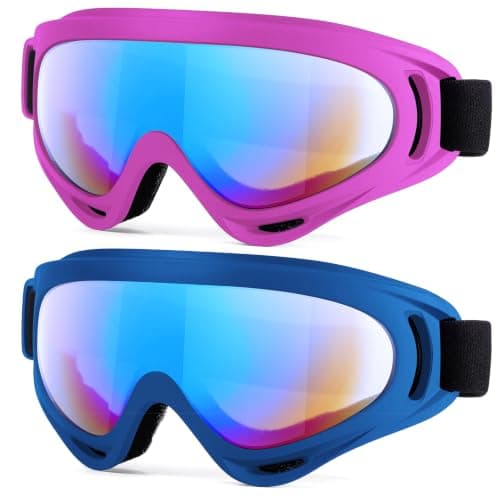 EasYoung 2-Pack Ski Goggles for Kids, Teens, Youth, Boys, Girls, Men and Women - Compatible Snowboard and Motorcycle Goggles, Wind Resistance
