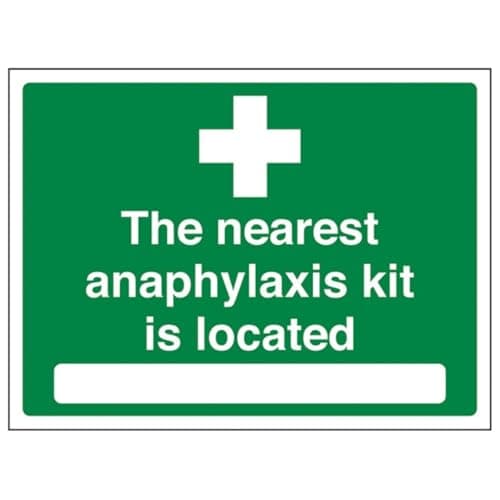V Safety The nearest Anaphylaxis kit is located 200 x 150 mm - 1mm Rigid Plastic Safety Sign