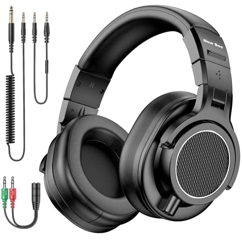 New Bee Headphones Over Ear, Wired Headphones with 50mm Drivers, Black