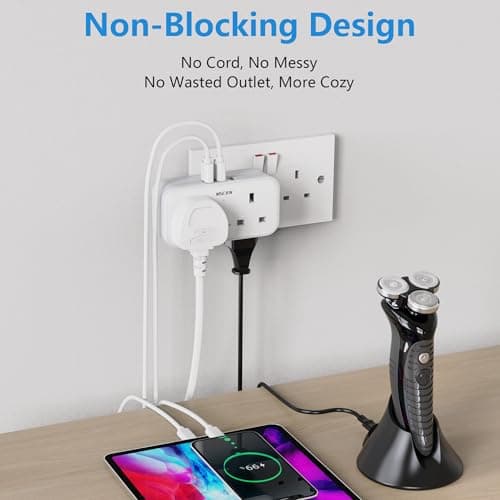 Plug Adapter with 3 USB (2 Pack), Mscien Multi Plug Extension Socket, Double Plug Adaptor with Dual 2 Pin Socket at The Bottom, 13A UK Multiplug Extender, Wall Charger Power Socket for Home Office — view 4