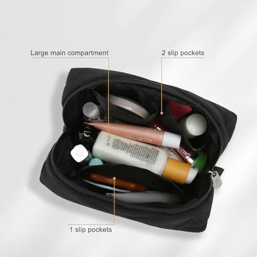 DOB SECHS Waterproof Canvas Mini Travel Makeup Carrying Case Wash Bags Cosmetic Bag Portable Electronics Accessories Organizer Wash Gym Shaving Bag (#93-Black, Small) — view 3