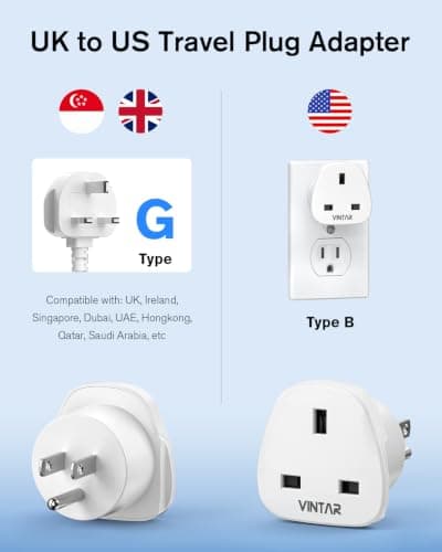 VINTAR UK to US Plug Adaptor, Type B Adapter with 10A Fuse, 2 Packs — view 2