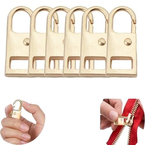 Zipper Pull Replacement,6 Pcs Metal Zipper Repair Tab for Luggage BackpacksJackets Handbags,Universal Zip Head Fixer for Suitcases Purses Clothing(Gold)