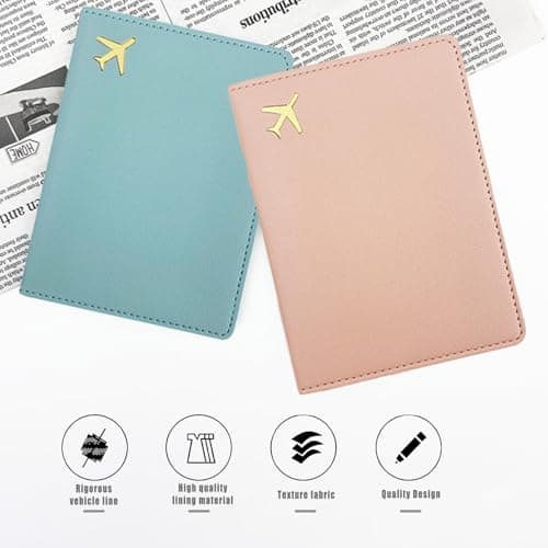 KYRINOVA 2 Pcs Passport Holder, PU Leather Travel Document Holder, Portable Passport Wallet for Travelers Business Cards Tickets (Light Blue Pink) — view 6