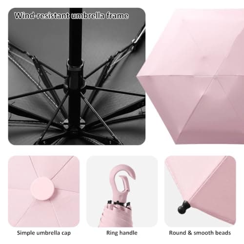 FANSEZQ Sun Umbrella, Mini Travel Umbrella With Case Small Compact Protection Sun Lightweight Tiny Pocket Umbrella — view 3