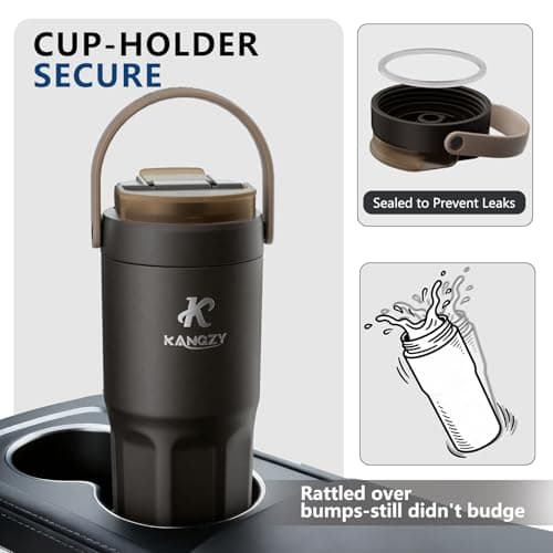 KANGZY Coffee Cup Travel Mug 600ml – Stainless Steel Insulated Water Bottle, 2-in-1 Lid, Vacuum Thermal Cup, Leak-Proof Design, Keeps Drinks Hot 8H+ / Cold 24H – Work, Travel & Car (Mocha Brown) — view 6