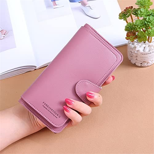 Fashion Leather Long Solid Colour Zip Purse Multi Card ID Bag Ladies Purse Clutch Bag Large Wallet Organizer for Women Clasp (Rose Gold, One Size) — view 2