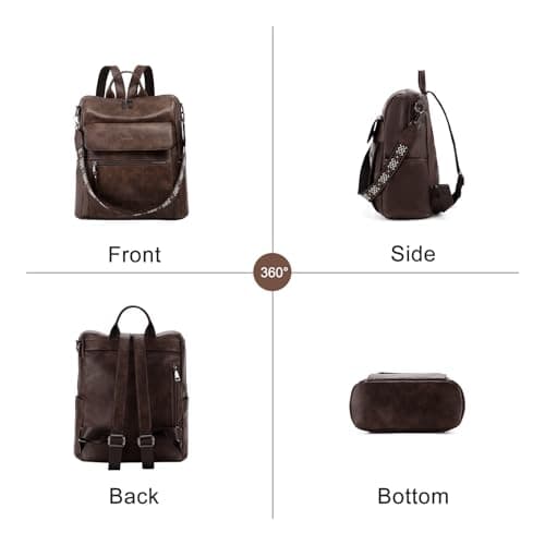 VASCHY Backpack for Women, Large Vegan Leather Rucksack with Wallet Set Convertible Handbag for Lady Guitar Strap — view 6