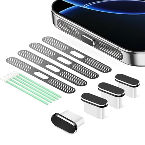 BelleVive 8-Pack USB-C Dust Protection Plugs, Type-C Charging Port Cover, Earphone Speaker Mesh, Dustproof Adhesive Cover, Phone Accessories for iPhone 16/iPhone 15