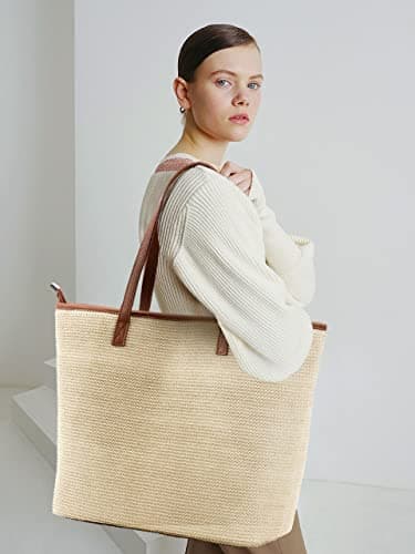 KALIDI Women Straw Tote Bag Summer Beach Woven Shoulder Handbag with Zip — view 2