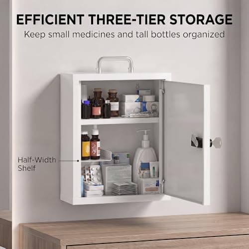 HOMCOM Wall Mount Medicine Cabinet Combination Key Lock 32x14x38 cm White — view 5