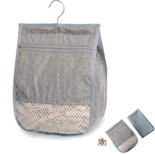 Wrbugukeji Peg Bags for Washing Line, Large Peg Bag with Zipper(Grey)