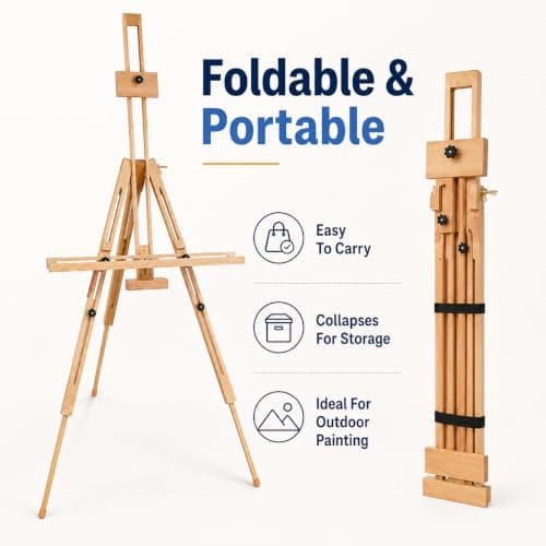 EXERZ Wooden Tripod Easel Beech Wood Foldable Artist Canvas Stand — view 3