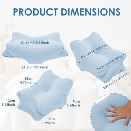Cervical Pillowcase for Butterfly Shaped Memory Foam Neck Support Pillows, Breathable Ergonomics Pillow Cover with Zipper, Replacement Case for 63x42.5cm Sleeping Pillows (Cover Only)(Sky Blue) — view 2