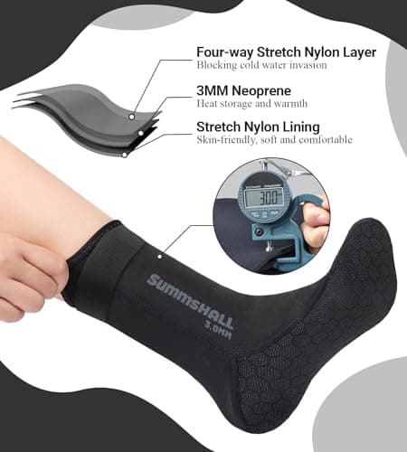 Summshall Neoprene Socks - 3mm Wetsuit Socks for Men & Women - Anti-slip, Warmth for Diving, Snorkeling, Cold Water Swim, Sea Sailing, Kayaking — view 5