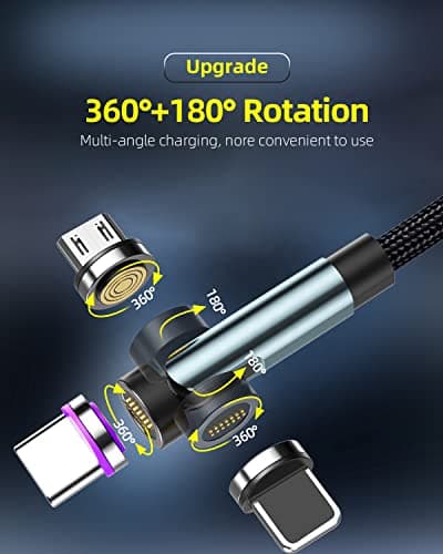 Kuulaa 360°& 180° Magnetic Charging Cable 3-in-1 Data Transfer Phone Charger Cable 3A USB C for iPhone/Samsung/Micro USB Devices, 1M — view 2