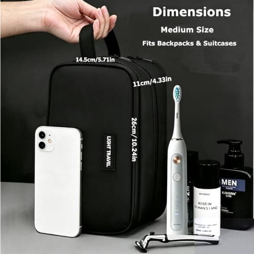 Men's Wash Bag, Water-Resistant Travel Toiletry Bag & Wet Pocket, Black — view 6