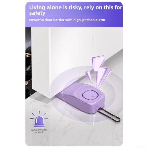 Rechargeable Door Stop Alarm 70dB with Adjustable Sensitivity - Vibration Triggered Wedge for Home Security Travel Safety Kit 10x5.1cm(Purple) — view 3