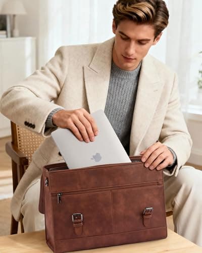 LOVEVOOK Messenger Bag Laptop Bag, 17.3 Inch Leather Vintage Briefcase for Men, Classic Shoulder Satchel Bag with Buckle Closure for Work Office Business College — view 2