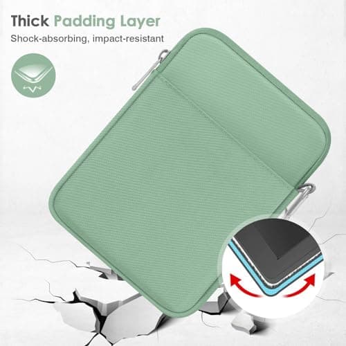 MoKo Padded Ereader Sleeve Case for 6-7 inch Tablet Sleeve Bag Protective Cover Pouch with a Carabiner, Compatible with 7" eReader Colorsoft Signature Edition/Paperwhite 12th Gen. 2024, Dark Green — view 4
