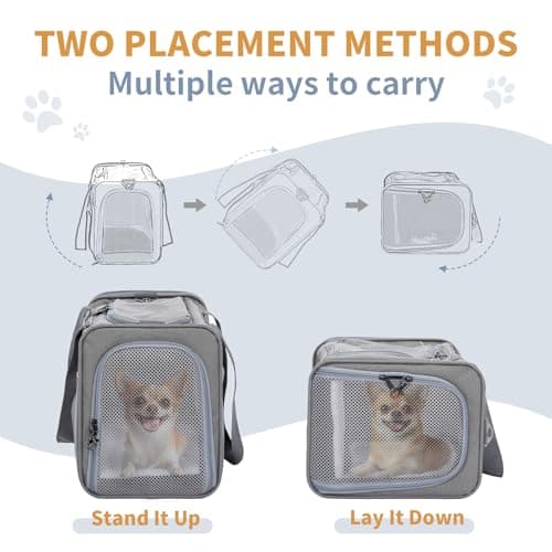 Petsfit Airline Approved Carrier, Cat Transport Carrier for Small Dogs,Foldable small dog Carriers Two-Way Placement on Plane Pet Carriers for Travelling,Grey,49cm*23cm*30.5cm — view 2