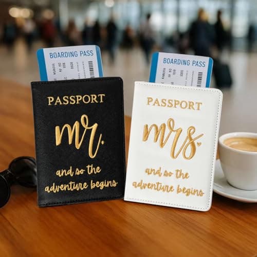 Mr and Mrs Honeymoon Travel Gift Set, Includes Embroidered Passport Covers, Luggage Tags, Eye Masks, Honeymoon Sand Keepsake Jar, Picture Frame, Honeymoon Funds Envelope (Dress Tuxedo) — view 4